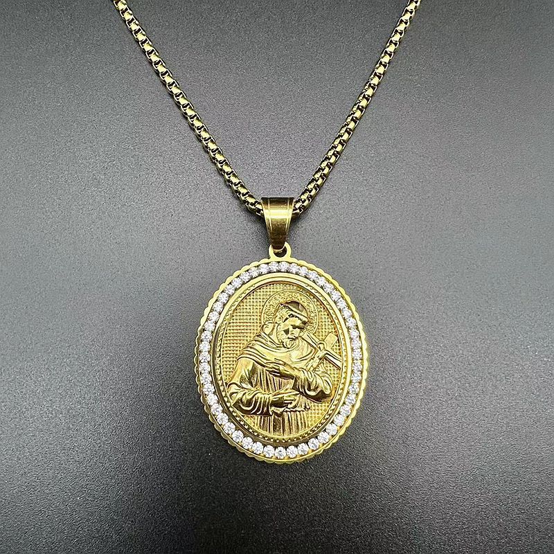 Zircon Necklace - Statement Jesus Pendant In Stainless Steel Gold Plated Hip Hop Religious Jewelry