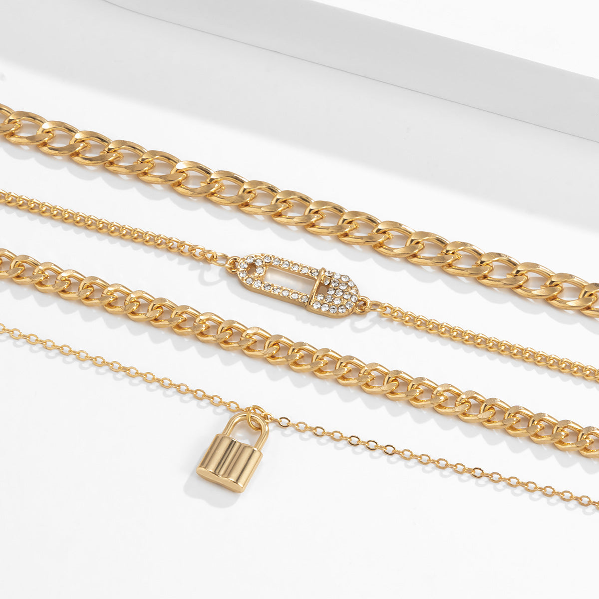 Lock Pin Chain Necklace By Planderful For Women Bold Retro Punk Statement With Stacked Thin Chains Vienna Verve