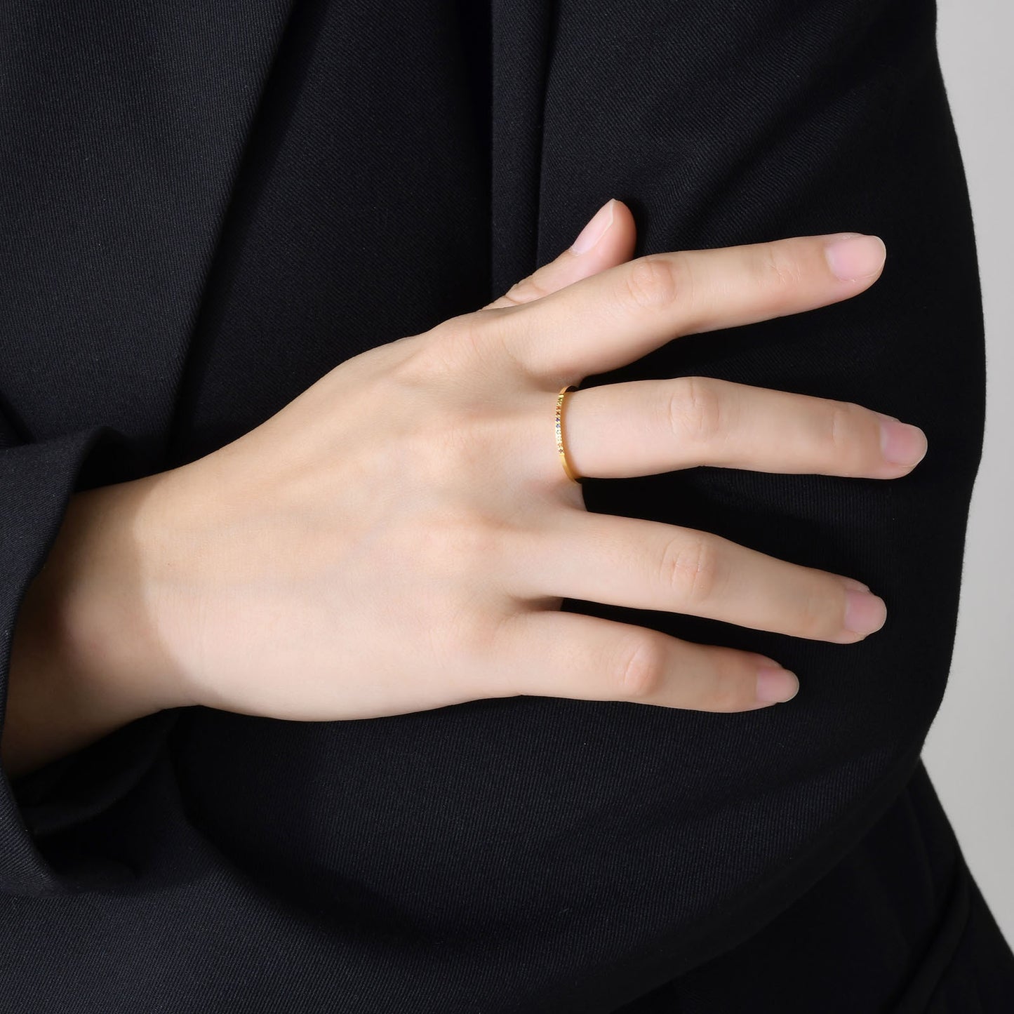 Stainless Steel Thin Ring 1mm Inlaid With Colored Zircon