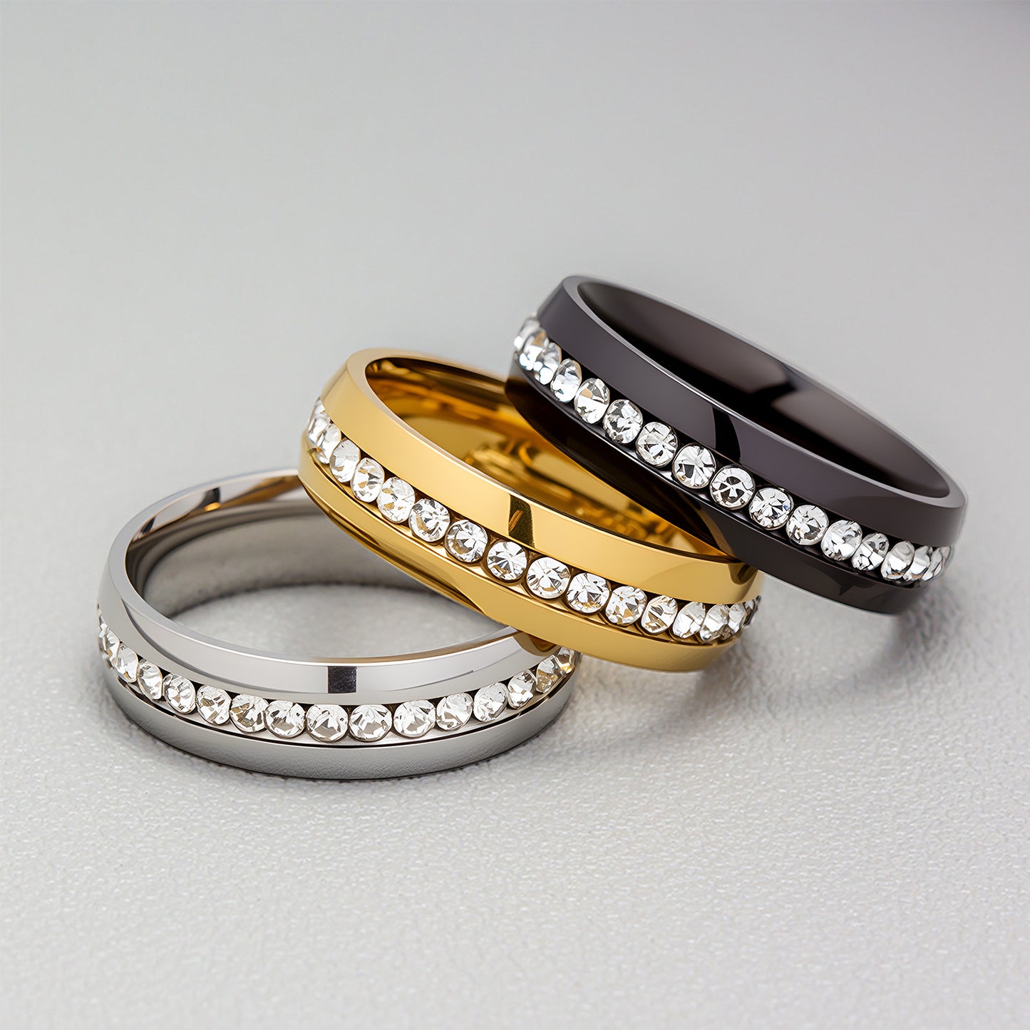 Planderful Everyday Genie Zircon Ring Stainless Steel Unisex Personalized Jewelry Single Row Inlaid Gems Gold Plated