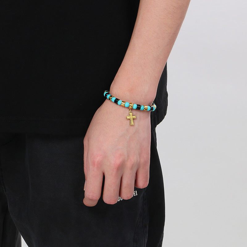 Planderful Turquoise Bohemian Beaded Unisex Cross Bracelet