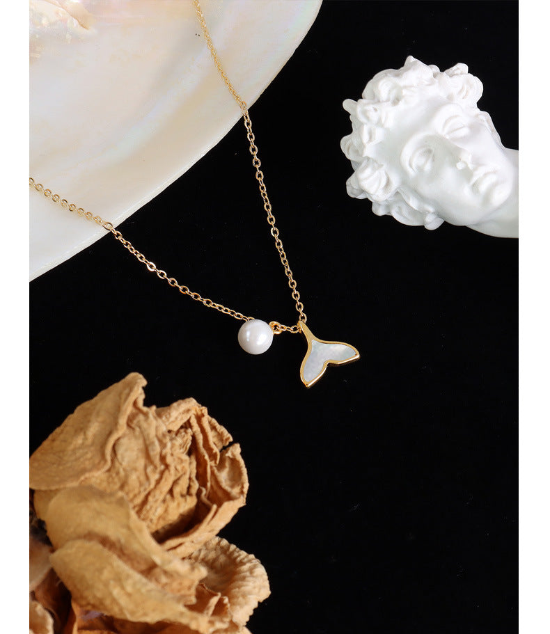 Mermaid Princess Fishtail Pendant Necklace - Imitation Pearl Design