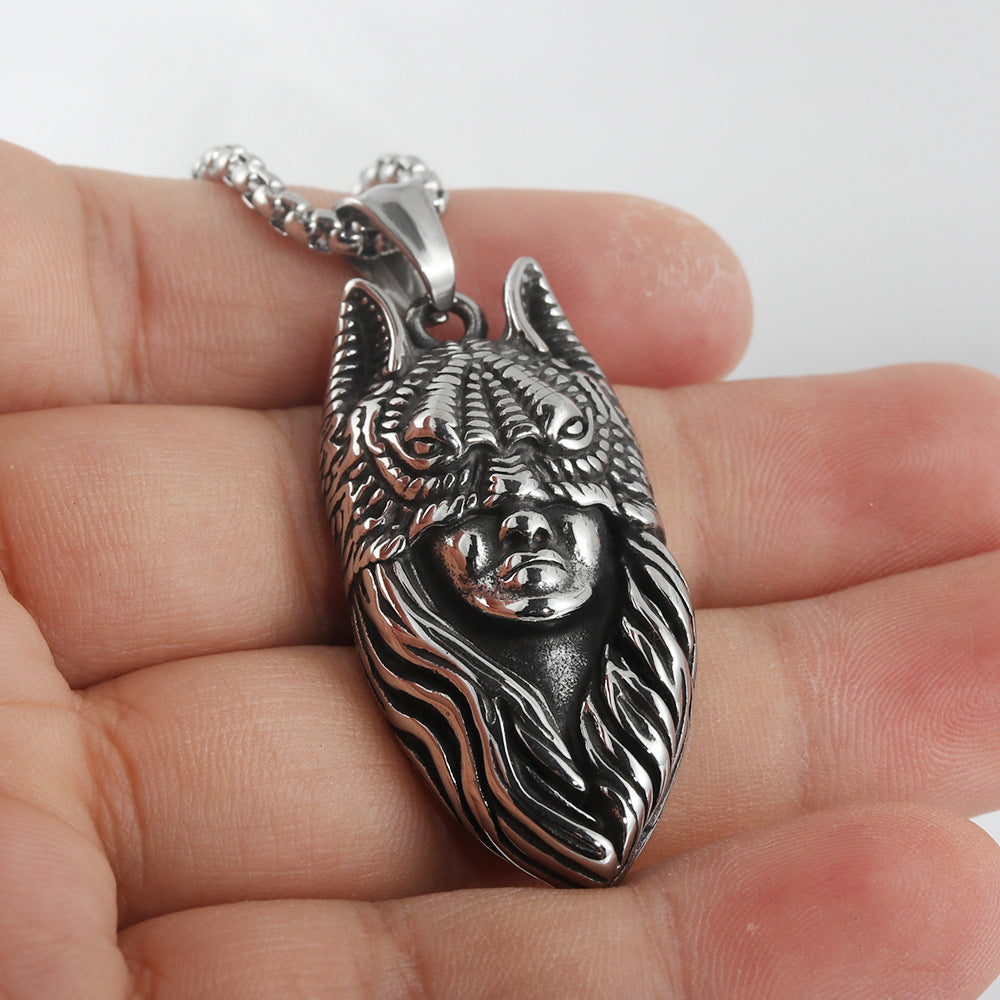 European And American Stainless Steel Indian Pendant Wolf Head Necklace