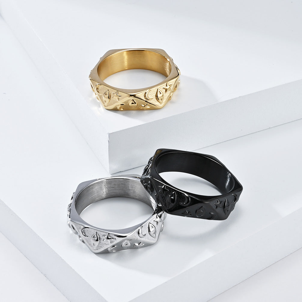 Titanium Steel Stars Moon Eyes Ring for Men's Fashion Wear