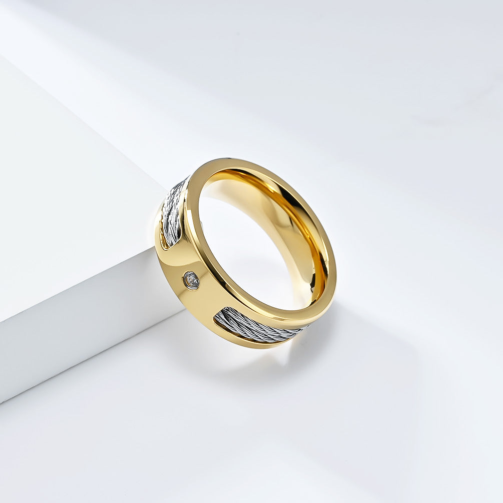 Planderful Stainless Steel Inlaid Zircon Ring Unisex Everyday Genie Light Luxury Jewelry