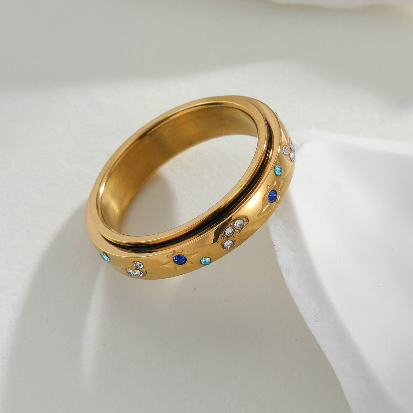 Rotatable Decompression Ring Sun Moon Color Zircon Planderful For Women Ring With Starry Sky Design