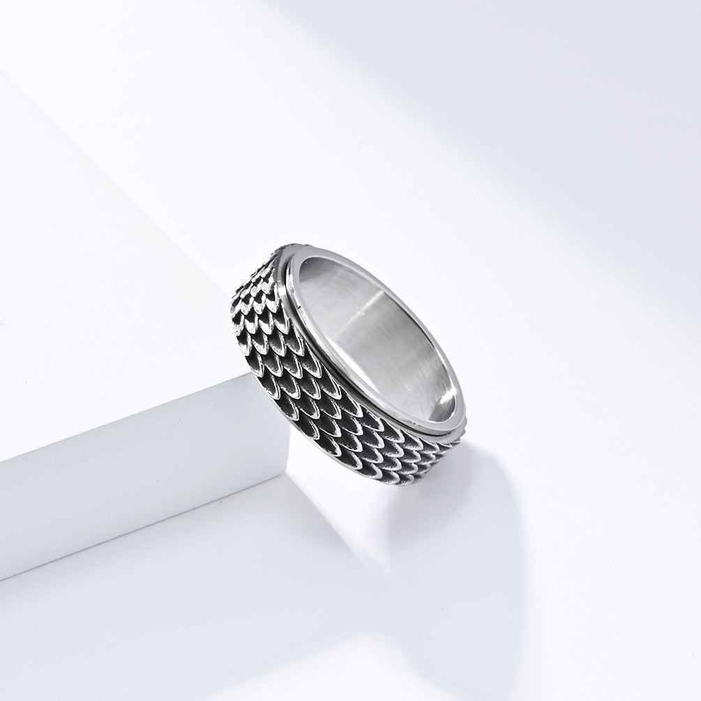 Vintage Dragon Scales Rotatable Titanium Steel Anxiety Ring