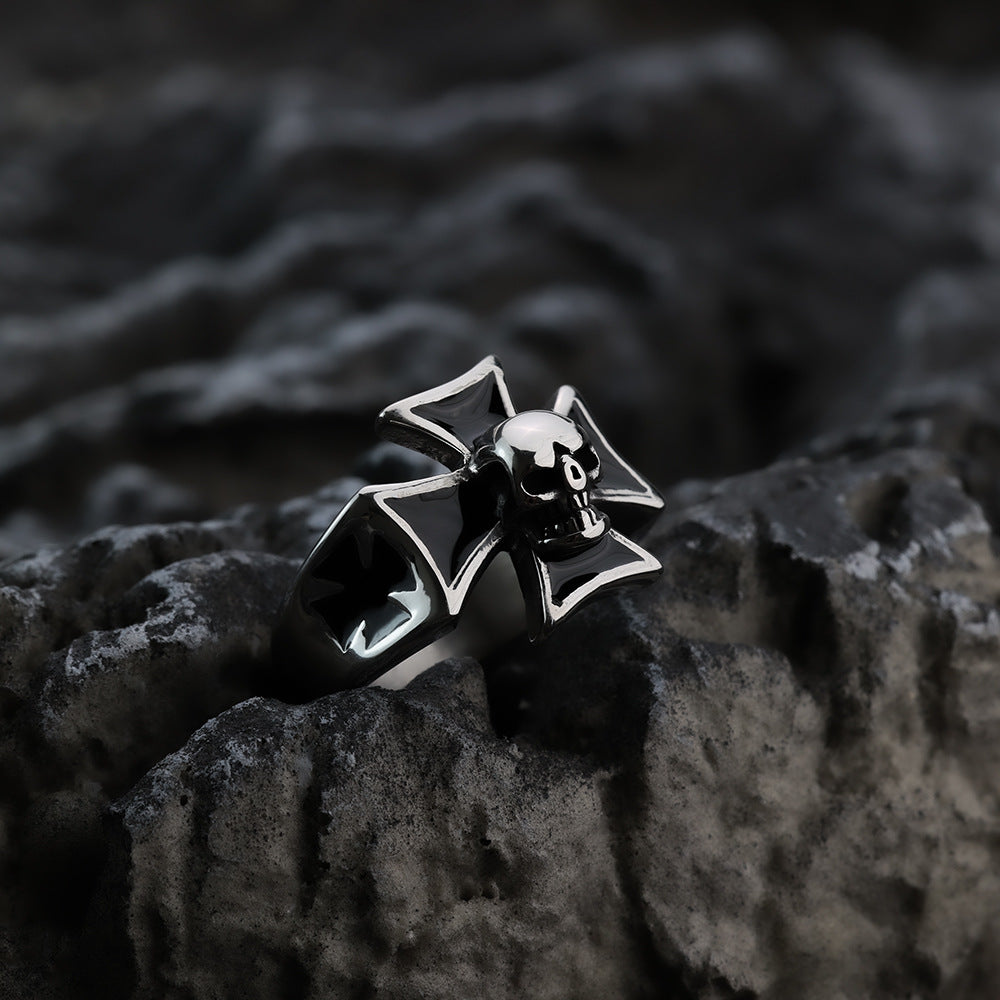 European And American Jewelry Wholesale Men's Titanium Steel Ring Retro Cross Skull Ring Non Rusty Non Allergic