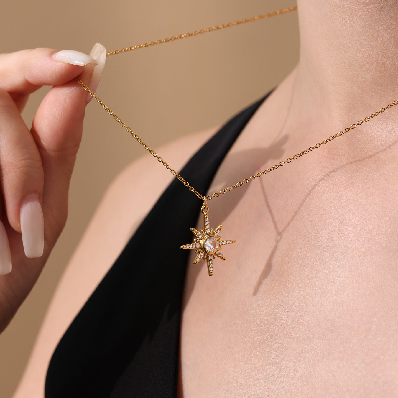 Planderful 18K Gold Dual Layer Octagram Zircon Necklace