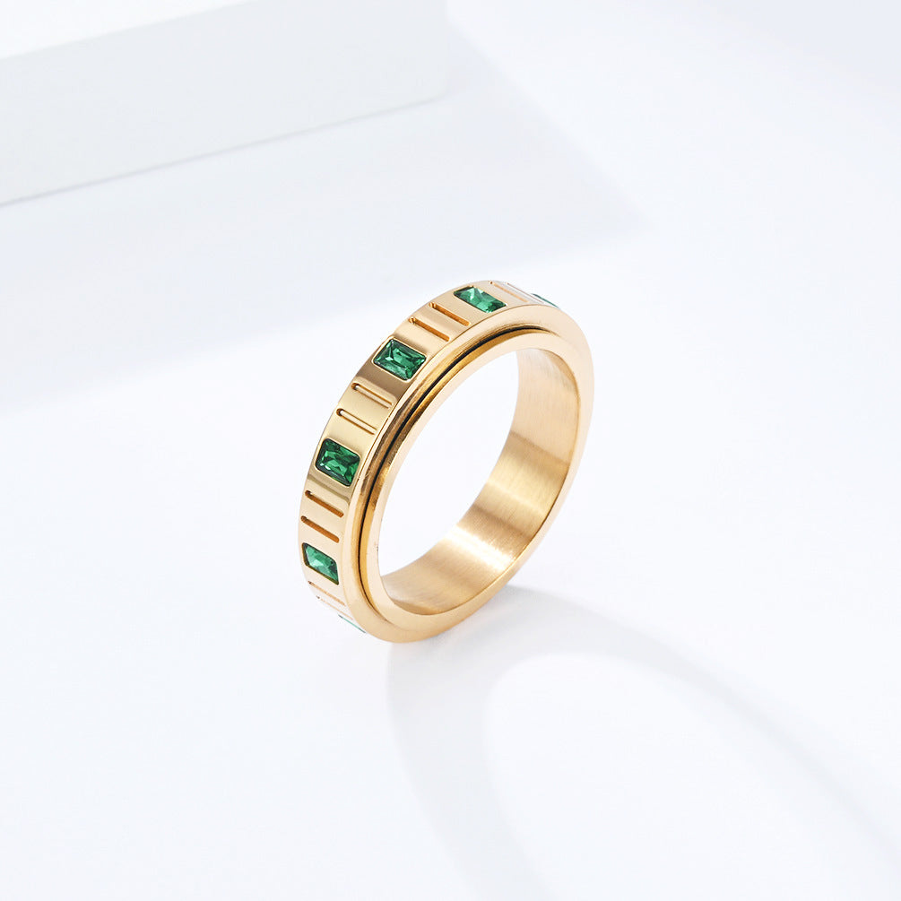 Planderful Rotating Ring Emerald Zircon Titanium Steel For Women Everyday Genie Collection