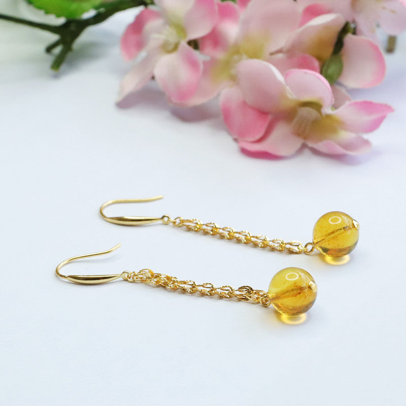 Golden Amber Phoenix-Tail Drop Earrings