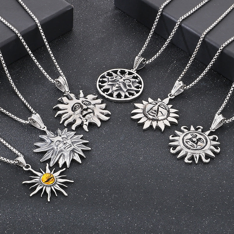 Planderful Sun God Pendant Stainless Steel Men Necklace