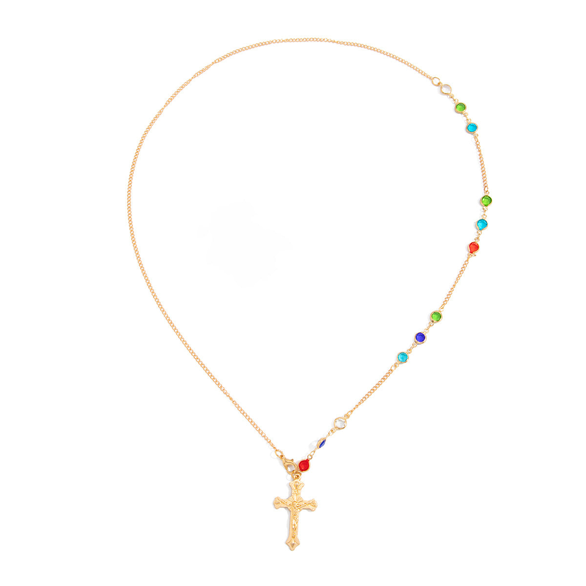 Crystal-Style Cross Back Chain Necklace