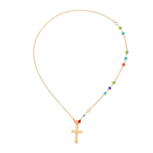 Crystal-Style Cross Back Chain Necklace