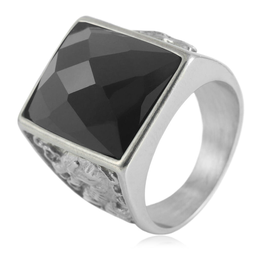 Planderful Dragon Ring Stainless Steel Unisex Square Stone Retro Punk Statement Jewelry For Men Women