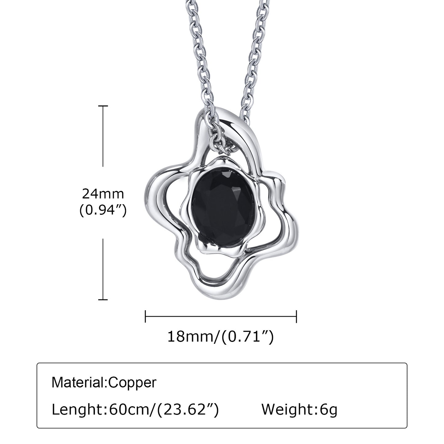 Men's Necklace Copper Black Hole Pendant Geometric Love Silver