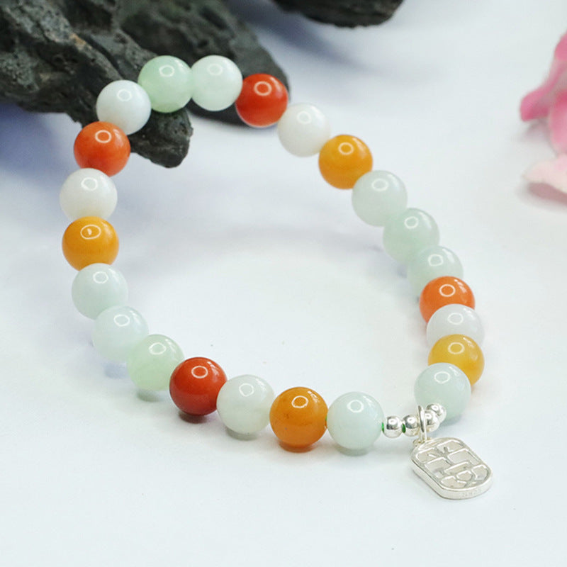 Jadeite Round Bead & Peace Plaque Beaded Bracelet
