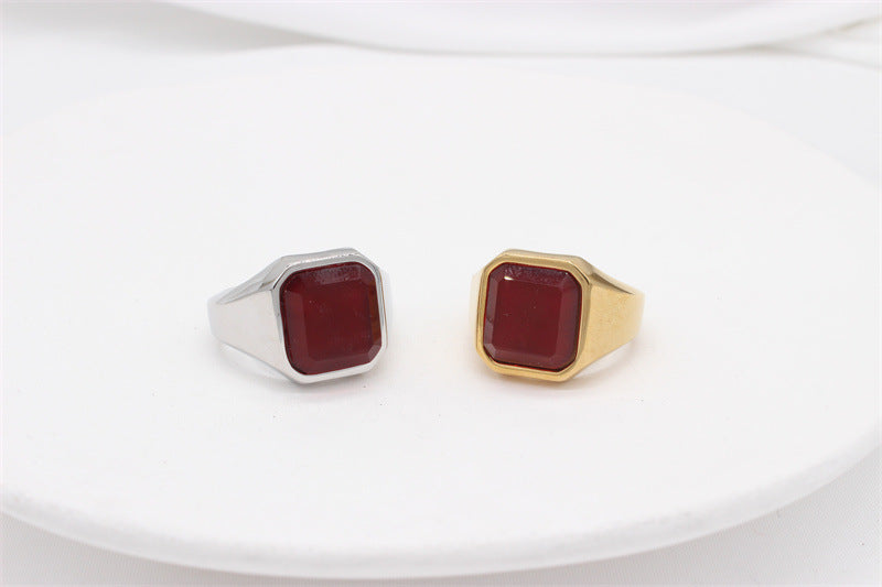 Unisex Titanium Steel Ring With Personalized Square Stone And Protection Statement Planderful Everyday Genie