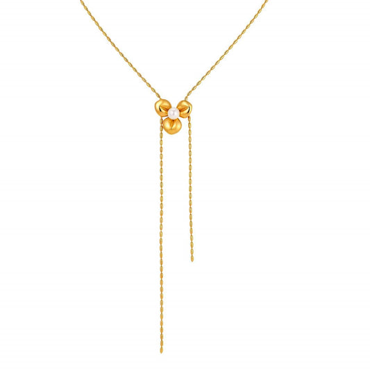 Minimalist Stainless Steel Flower Imitation Pearl Olive Bead Y-Shaped Exquisite Necklace