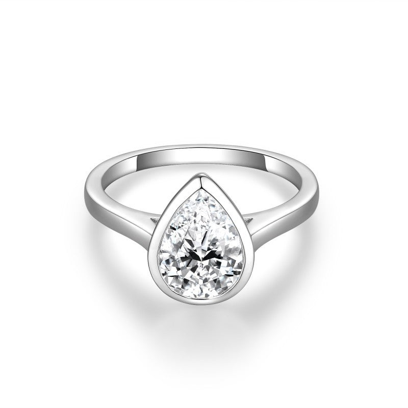 Planderful Moissanite Pear Shaped Ring 2 Carat Water Drop 7x10mm S925 Silver Plated 18K Gold Engagement For Her