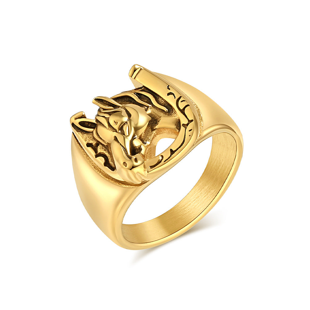 Planderful Personalized Retro Horse Head Titanium Steel Ring For Hip Hop And Hipster Style
