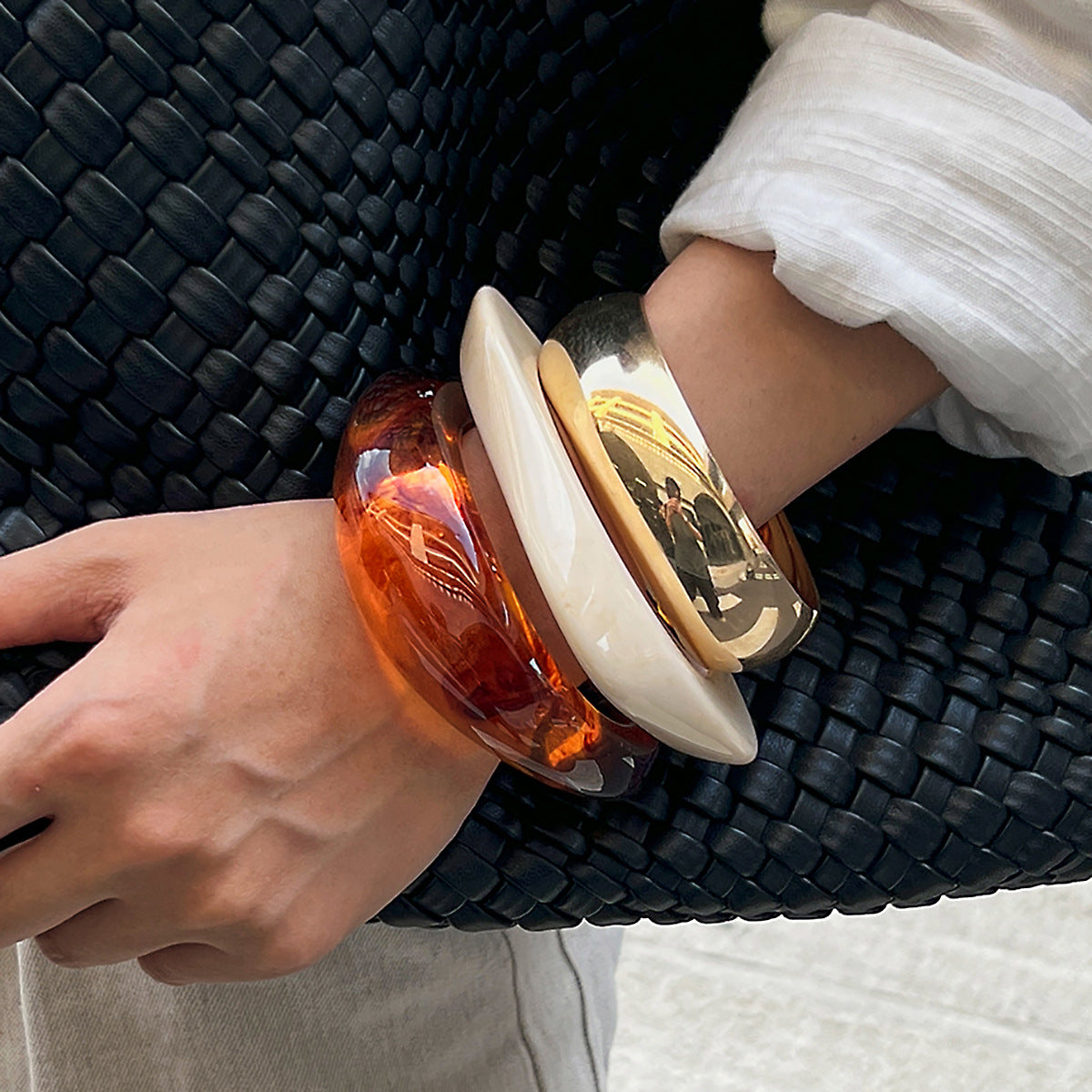 Planderful Vienna Verve Wide Bracelet For Women Acrylic Amber Pattern Statement Jewelry