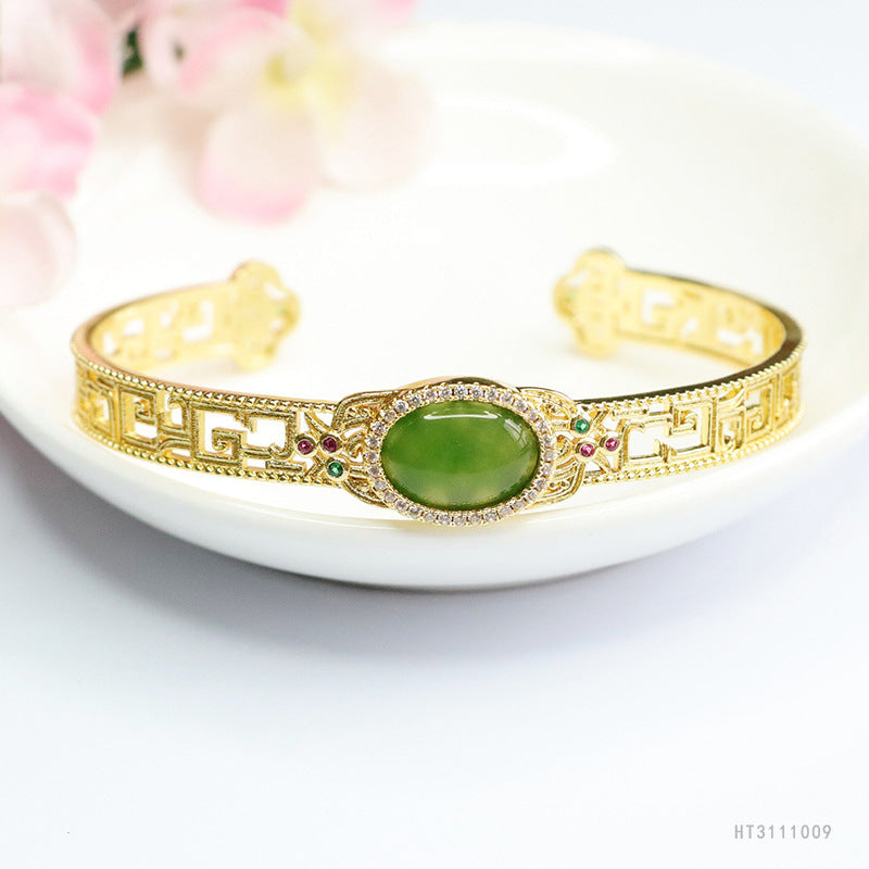 Hetian Jasper Openwork Cuff Bracelet