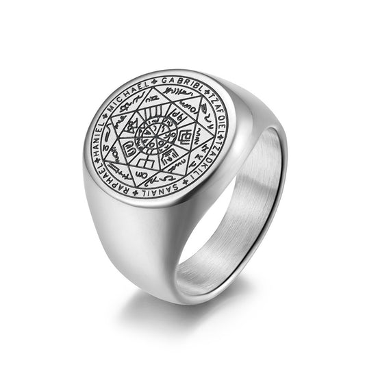 Planderful Everyday Genie Heptagram Ring For Men Titanium Steel Durable Urban Hip Hop Style