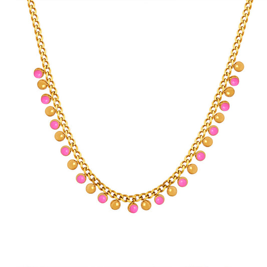 Opulent Multicolored Oil Drop Ball Pendant Tassel Necklace - Titanium Steel Jewelry