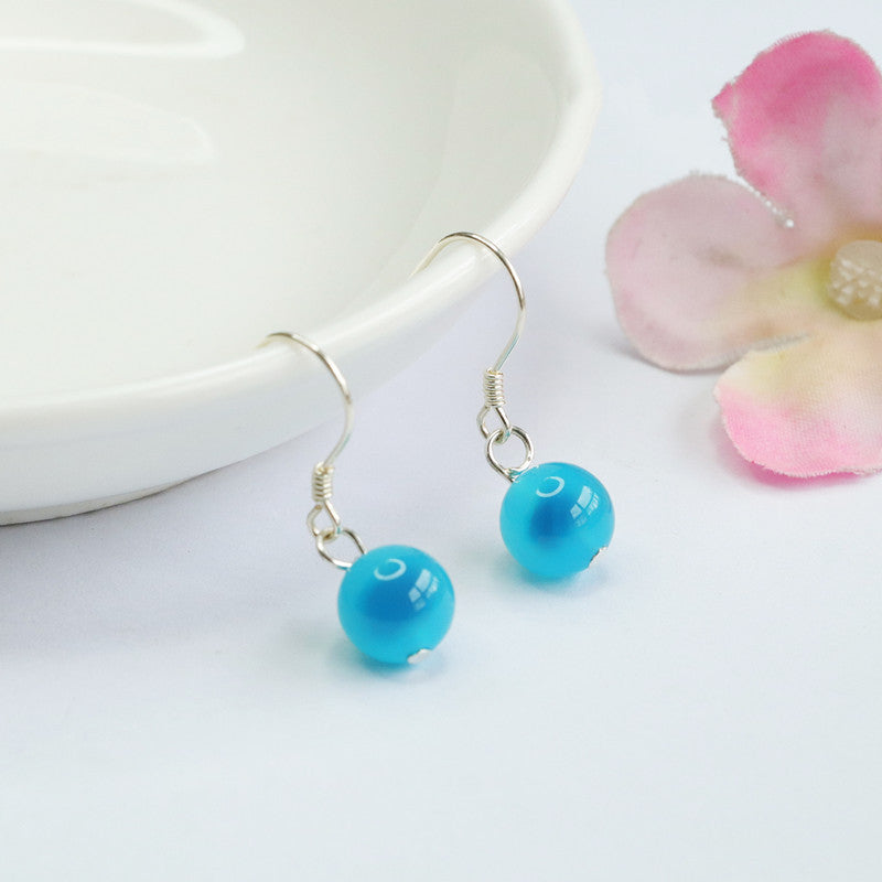 Blue Heart Agate 925 Silver Hook Earrings