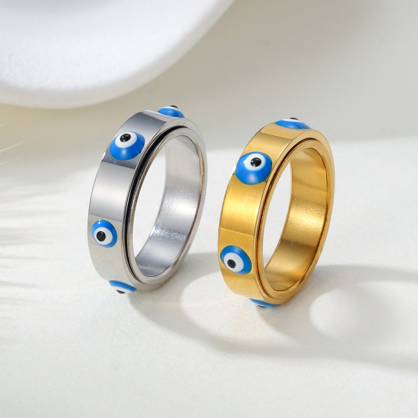 Blue Evil Eye Ring Rotatable Stainless Steel Unisex Jewelry By Planderful Everyday Genie