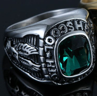 Planderful Titanium Steel Eagle Letter Zircon Ring Engraved Unisex Retro Croopunk Style For Men And Women