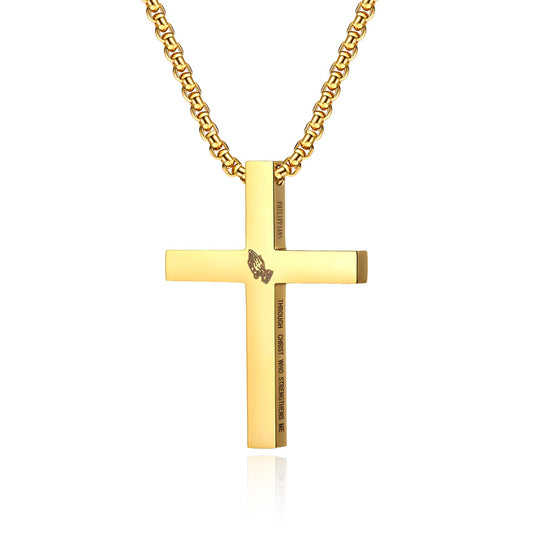 Stainless Steel Cross Necklace With Praying Hands Pendant For Unisex Wear By Planderful Everyday Genie