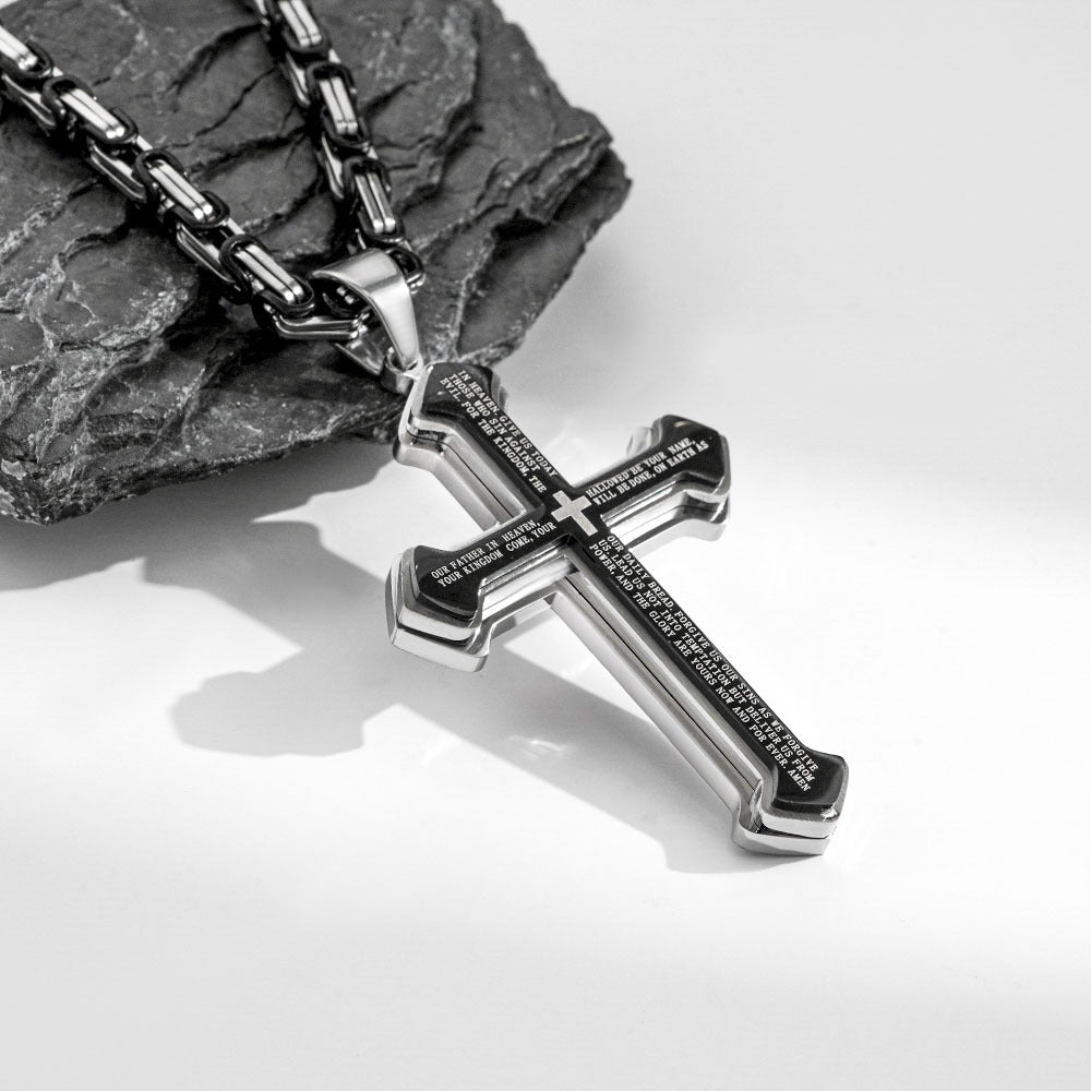 1. Planderful Men's Stainless Steel Cross Necklace Multi Layer Hip Hop Pendant Chain Premium Gift