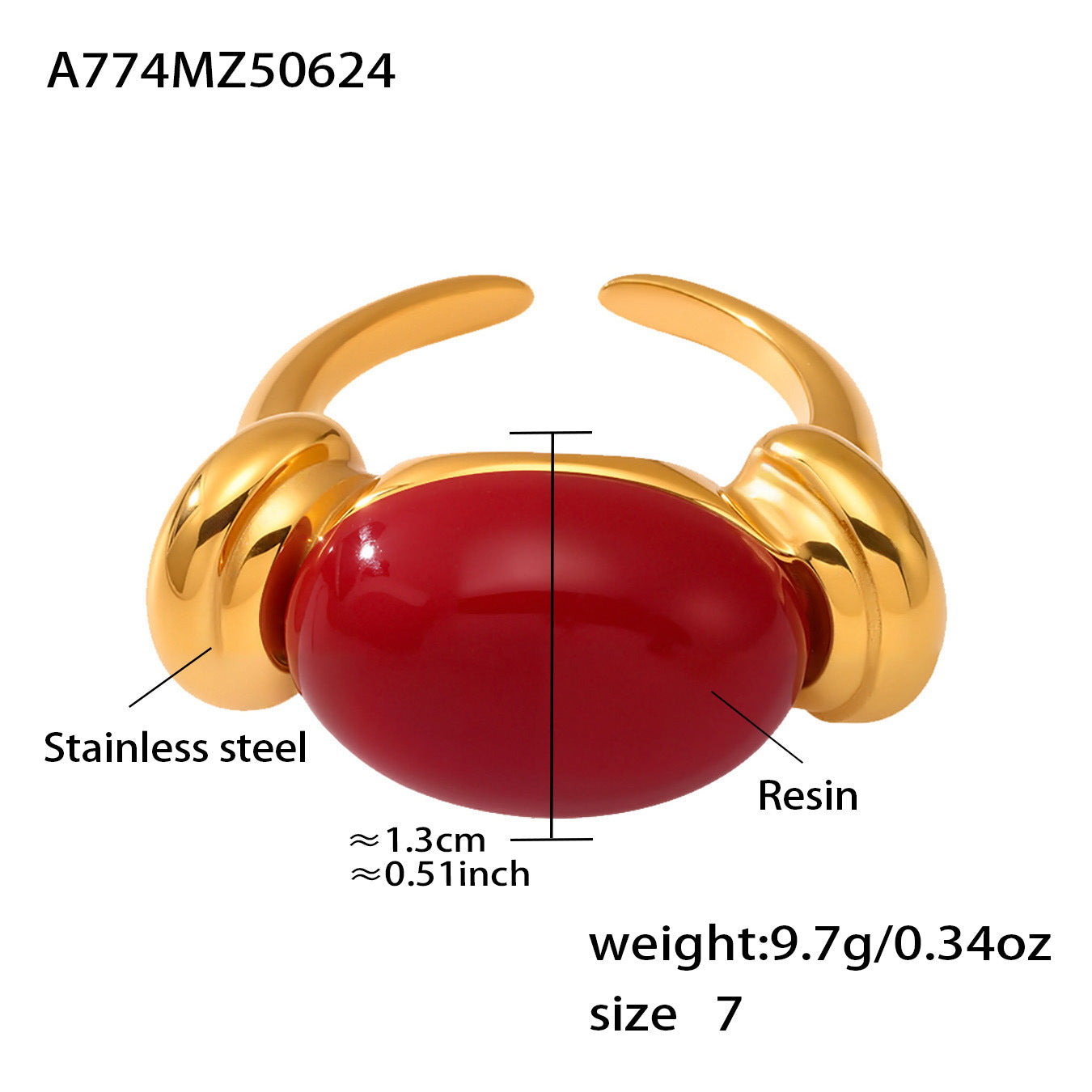 Planderful Oval Resin Ring Candy Color Women Fashion