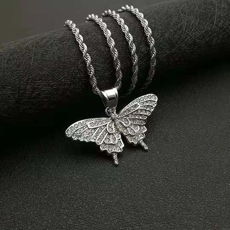 Rhinestone Necklace - Elegant Butterfly Pendant