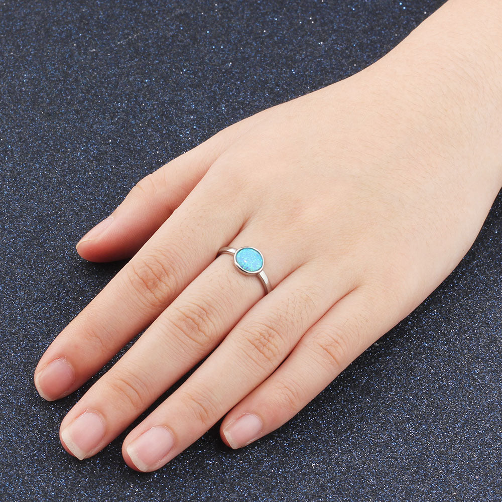 Planderful Jewelry Opal Ring In Sterling Silver With Blue Oval Opal For Everyday Elegance