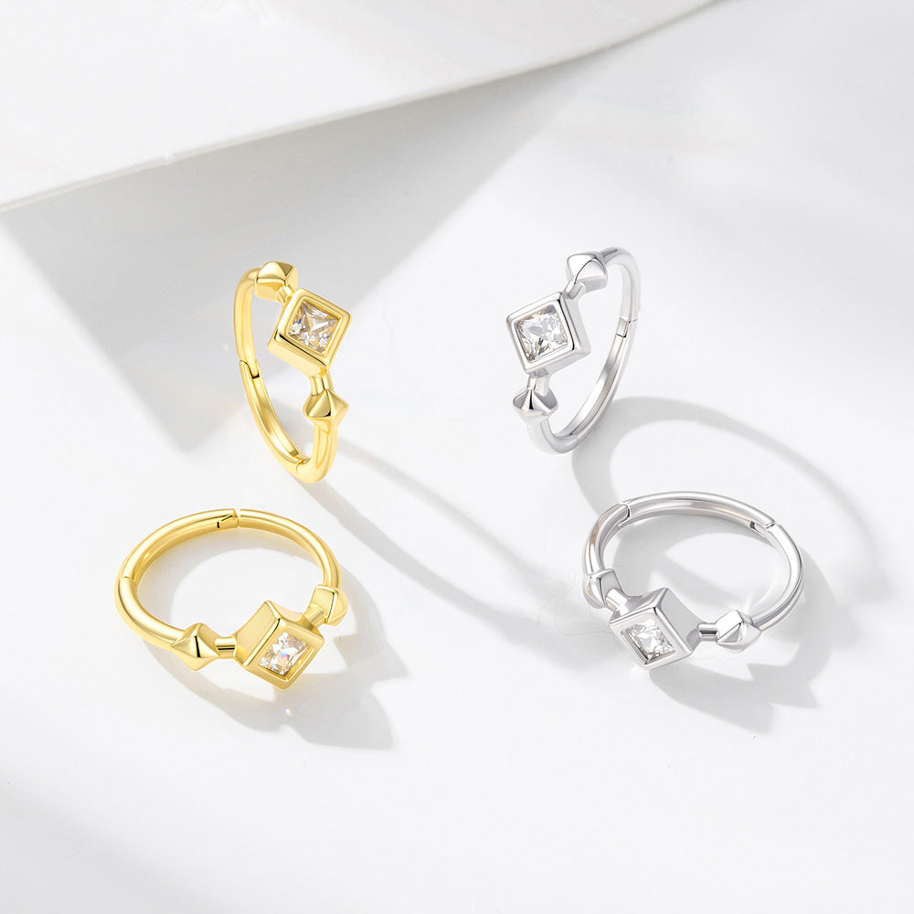 S925 Sterling Silver Zircon Earrings And Square Zircon Earrings, Ear Buckles,