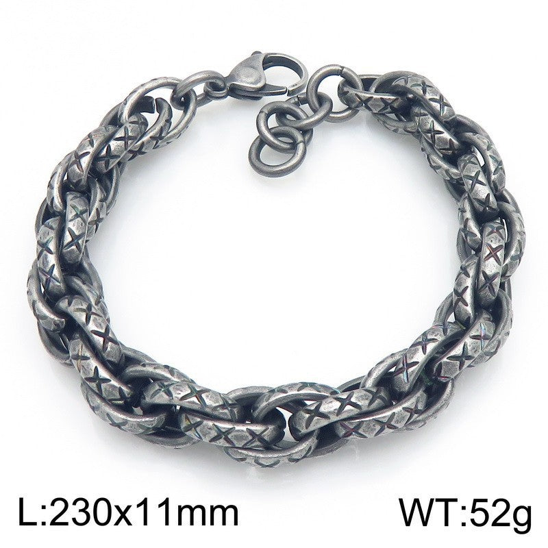 Hip-Hop Niche 11mm Thick X-Pattern Twist Rope Stainless Steel Bracelet Men's Hip-Hop