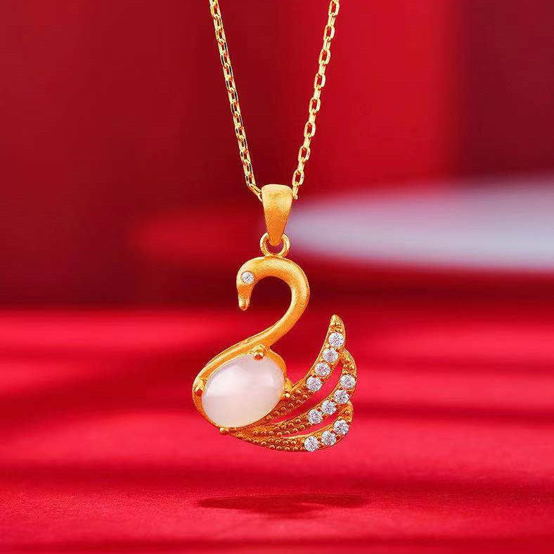 White Hetian Jade Swan Pendant — Chain Option