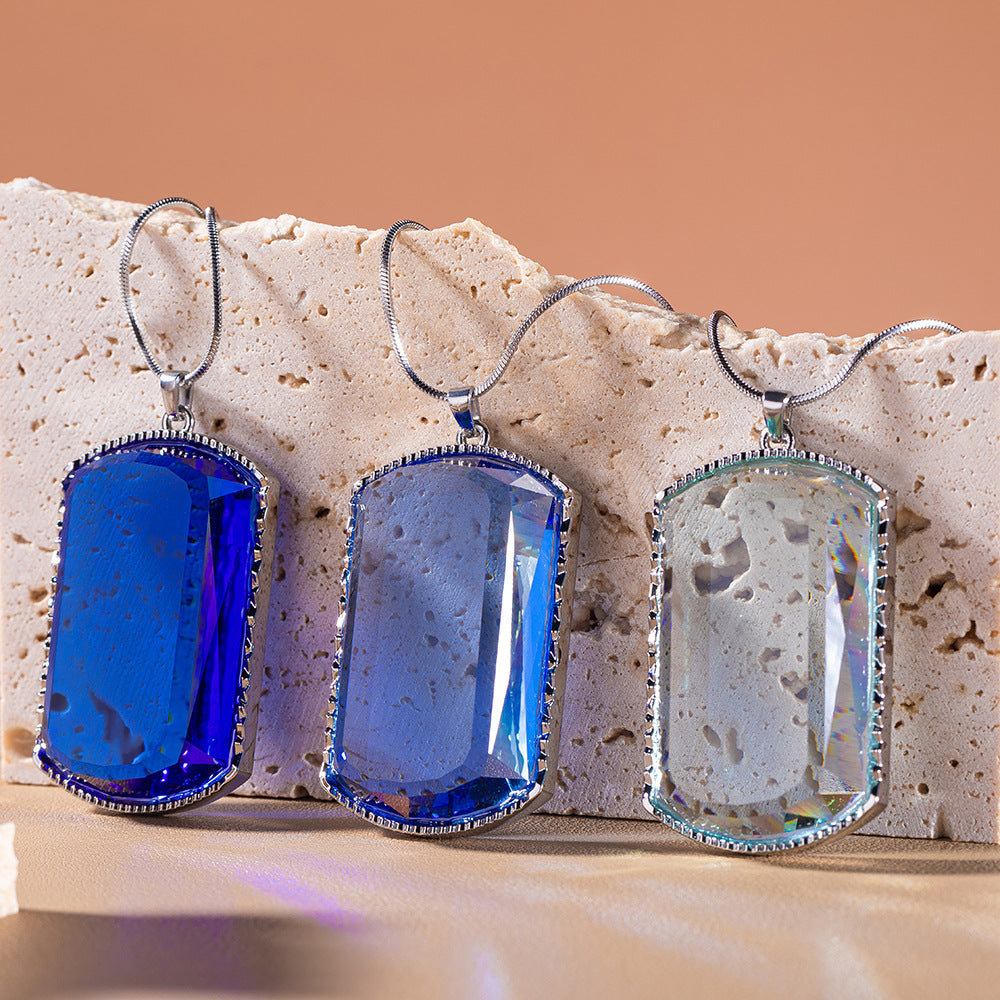 Planderful Colorful Square Crystal Pendant Necklace for Women Sparkling Everyday Genie Collection