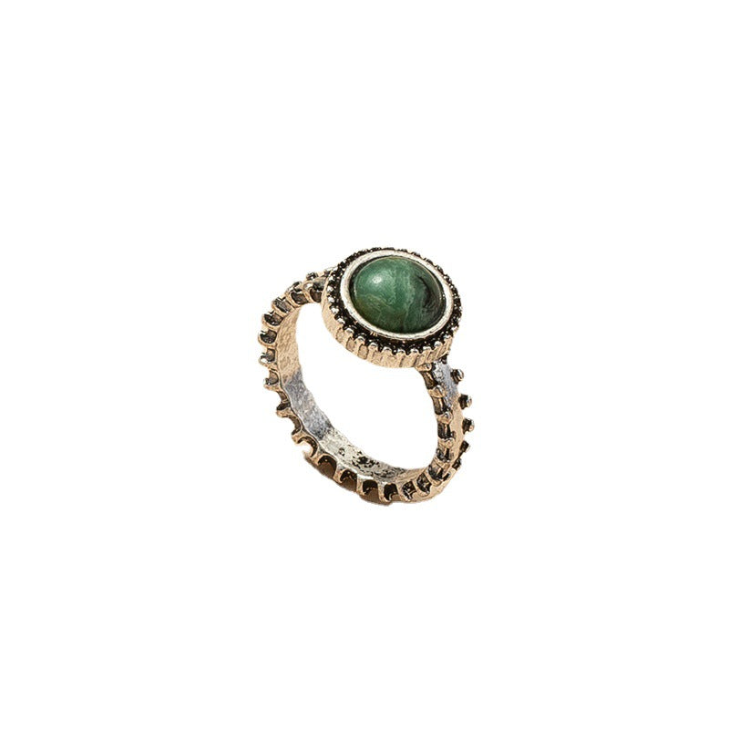 Wholesale Retro Green Stone Ring with Cross-Border Design