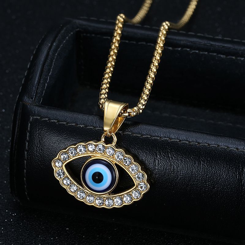 Steel Necklace - Statement Hip Hop Turkish Blue Eye Pendant