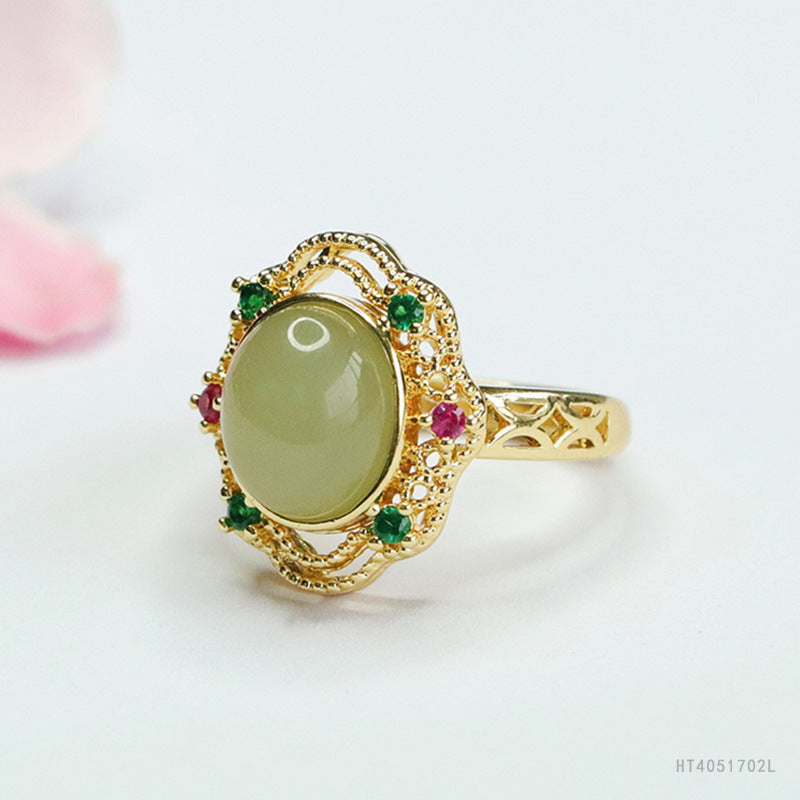 Qingshui Hetian Jade Openwork Ring