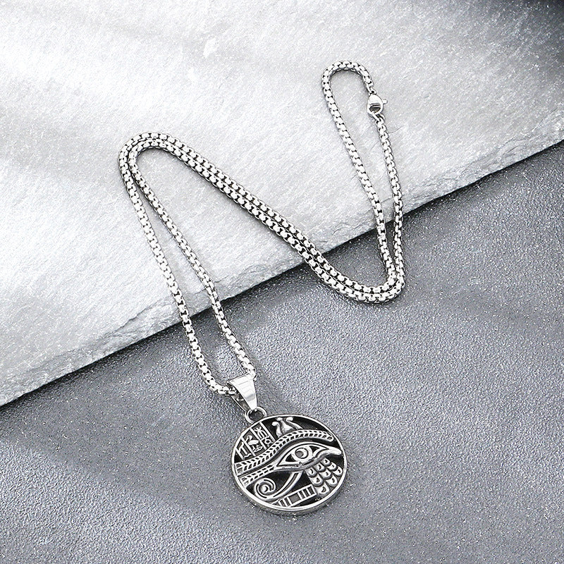 Retro Sun Smiley Face Moon Celestial Pendant, Ancient Egyptian Eye Of Horus Titanium Necklace