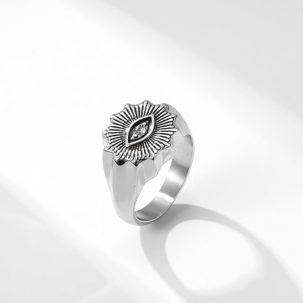 Planderful Mens Stainless Steel Eye Ring Personalized Engraving Retro Style Jewelry