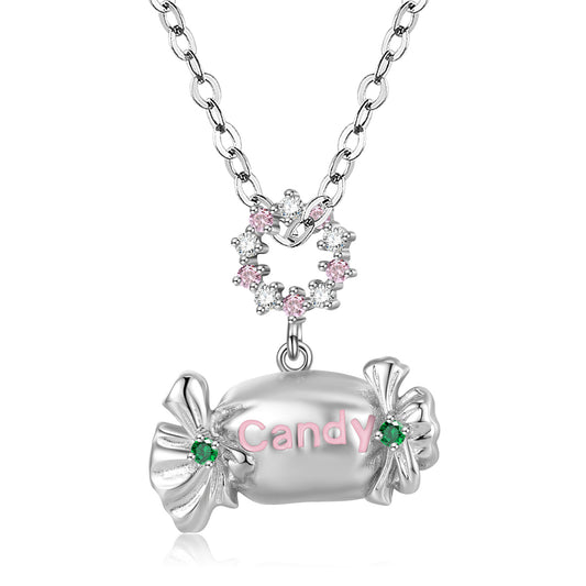 Cute Candy Pendant with Colourful Zircon Silver Necklace