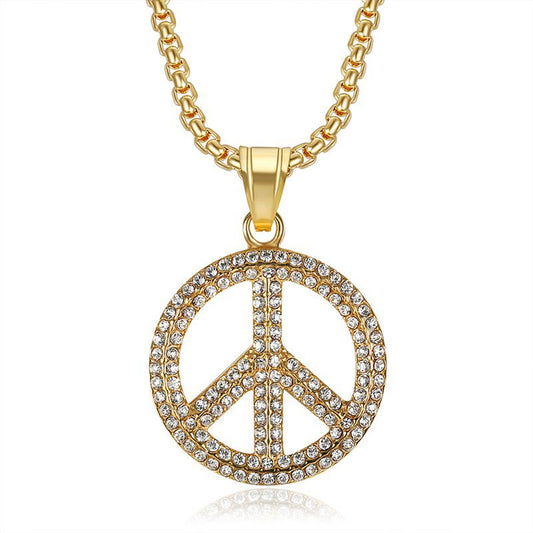 Steel Necklace - Statement Peace Sign Pendant