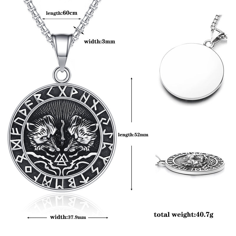 Stainless Steel Necklace – Statement Nordic Viking Wolf Rune