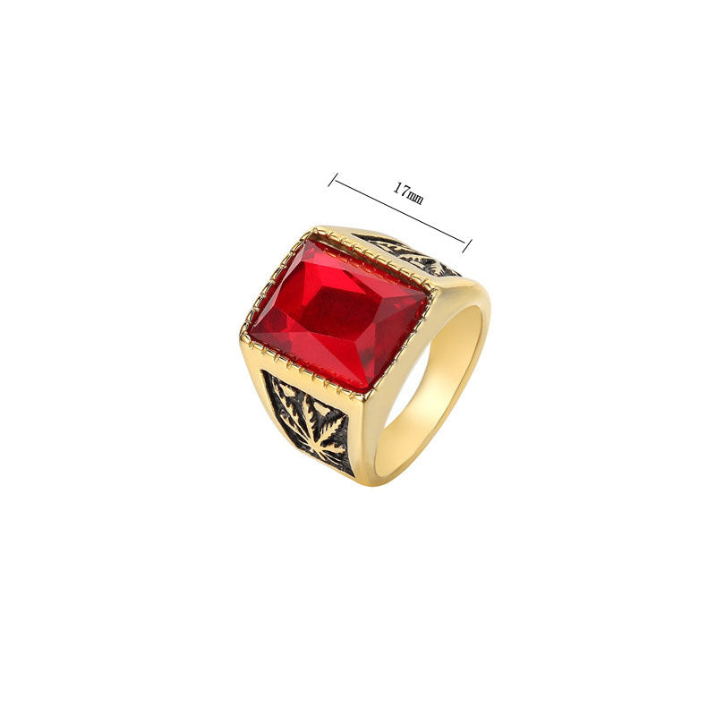 Planderful Personalized Retro Maple Zircon Titanium Steel Ring Unisex Durable Statement